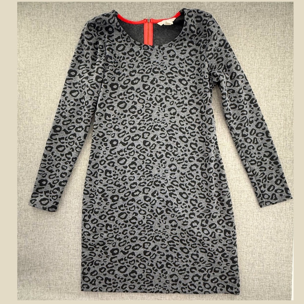 Banana Republic Leopard Dress Long Sleeve Black & Gray Size 12 Zipper Closure